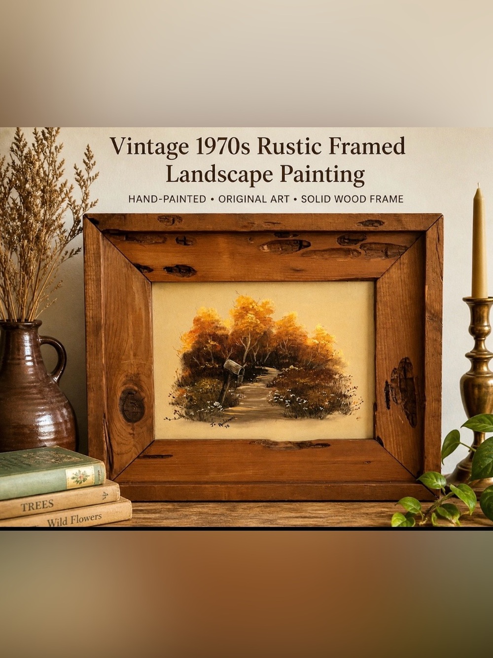 Vintage Autumn Landscape Painting - Brown & Orange